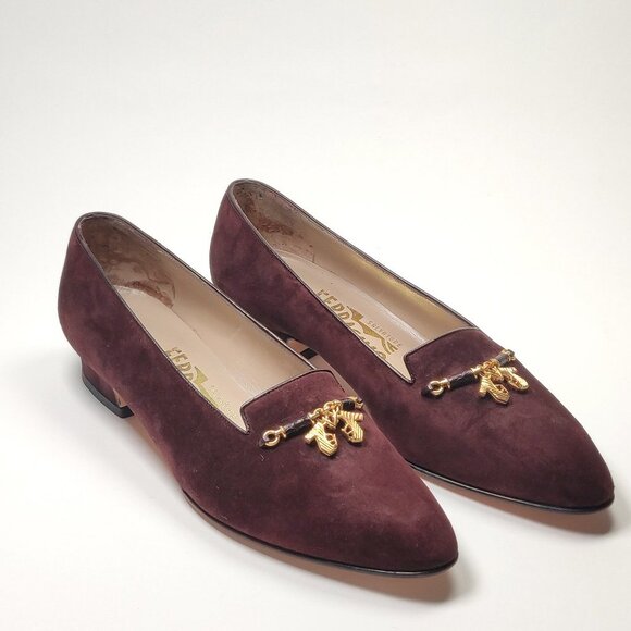 New with Defects Vintage Salvatore Ferragamo Suede Charm Loafers Made in Italy - Picture 2 of 11
